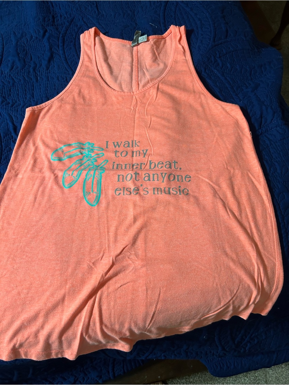 Coral Graphic Tank with Turquoise Print